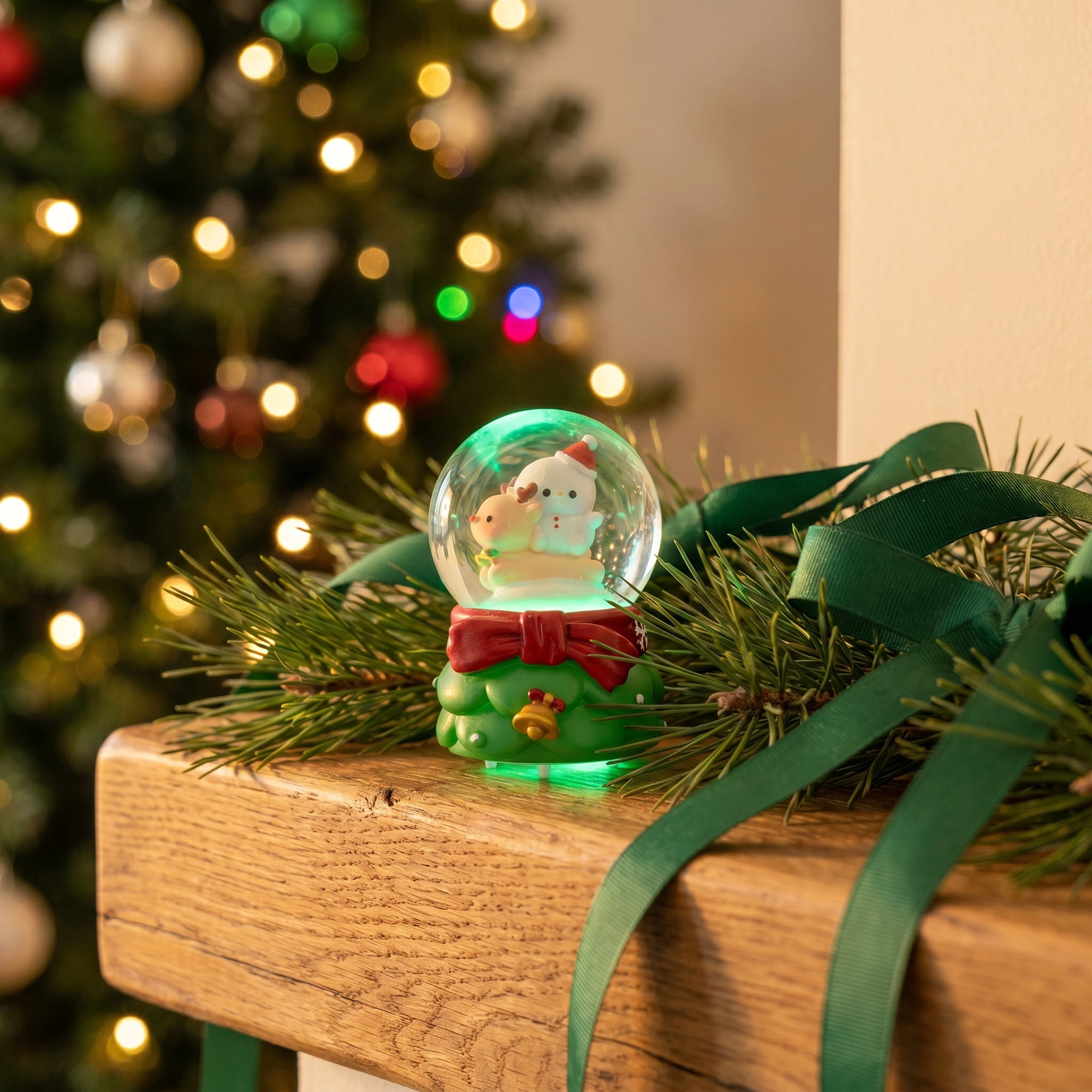 Unique Bargains Crystal Ball Shatterproof LED Glitter Globe Green D 2.6" x 2.6" x 3.7"