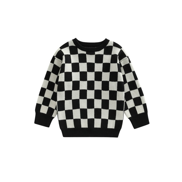 Coduop Kids Baby Boys Girls Fall Winter Sweaters Long Sleeve Crew Neck  Checkerboard Print Knit Tops 