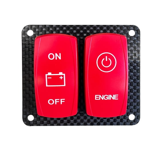OZ-USA Real Carbon Fiber Ignition Switch Panel Engine Start & Battery Cut On/Off Red Rocker Switch for Boats Marine Vessels