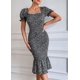 thumbnail image 5 of Vestido PRETTYGARDEN Floral Ajustado Midi con Mangas Abullonadas Negro Talla L, 5 of 5
