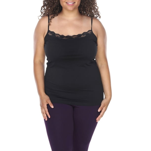 White Mark Women's Plus Size Lace Trim Tank Top