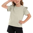 thumbnail image 1 of Zpanxa T-Shirts pour Filles Couleur Unie Bordure Festonnée Manches Courtes Col Rond Coton Haut Décontracté 8 Ans, 1 of 7