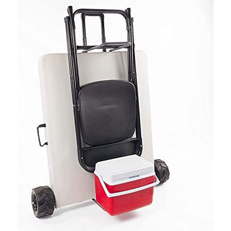 UPC: 0850031353015 | CREATIVE OUTDOOR Folding & Rolling Table & 4 Chairs  Built-in Giant Wheels  White
