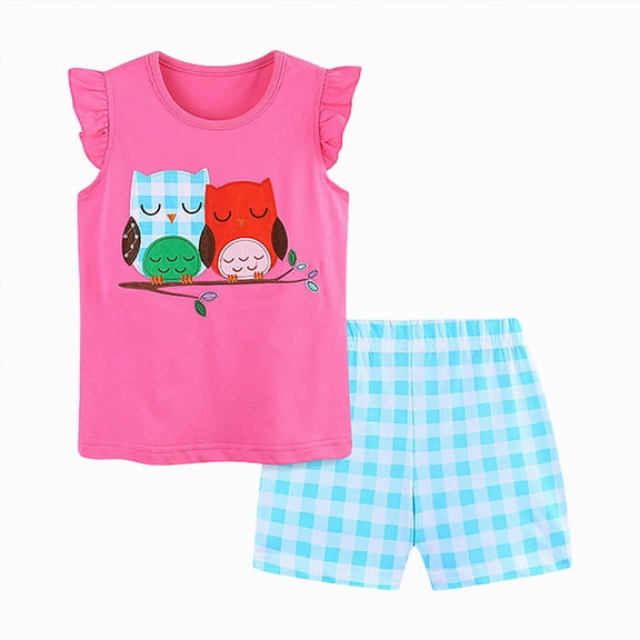 mgoYE 3t Toddler Girl Clothes Toddler Baby Girls Summer Linen Clothes Floral Sleeveless Ruffled Tank Shirt Top Short Set 12 18 24 Month 2T 3T(Hot Pink,2-3 Years)