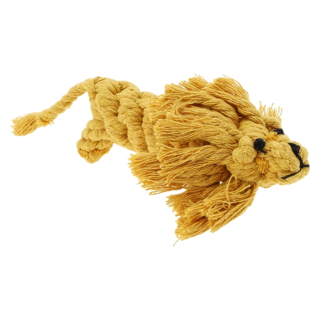 Juguete para masticar en forma de león para cachorros, cuerda de algodón trenzada duradera para limpiar los dientes, color amarillo