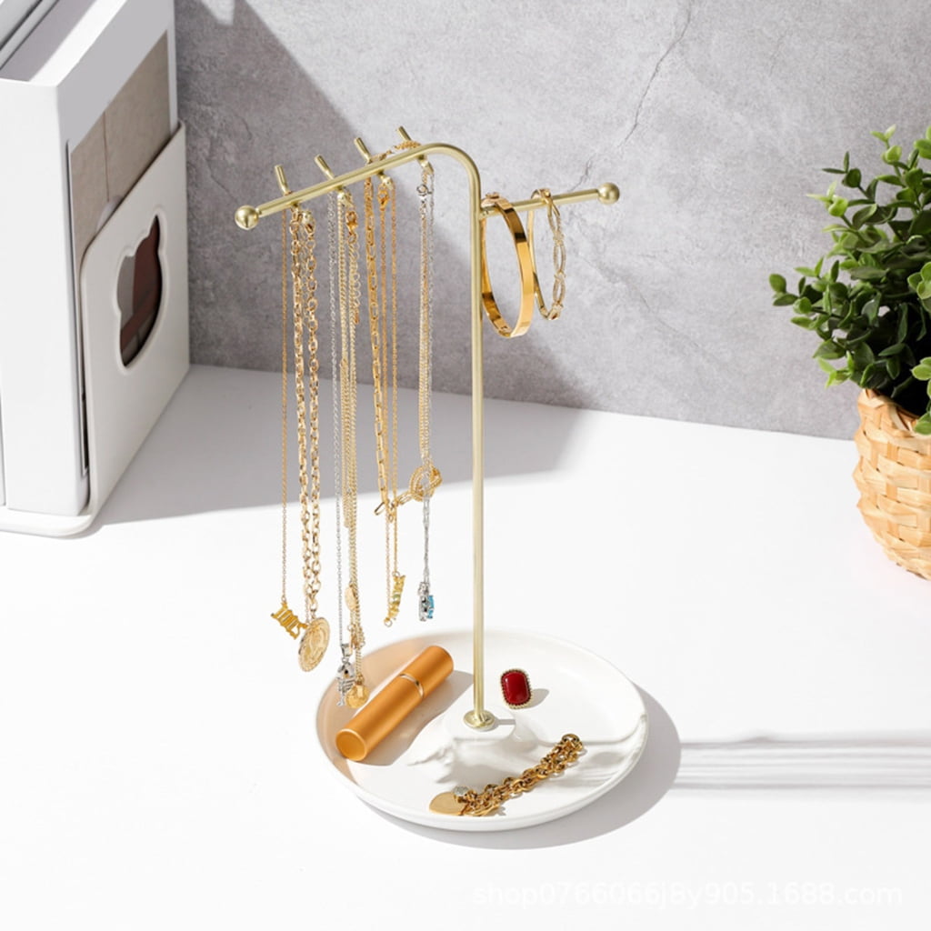 Geemin Multipurpose Metal Necklace and Bracelet Organizers Clear Jewelry Stand with Hanging Rack Home Accessory Decoration