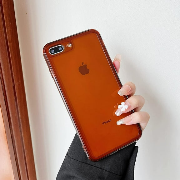 Case for iPhone 7 Plus/8 Plus,Clear Soft Silicone Bumper Protective Retro Color Transparent Shockproof Phone Case - Brown