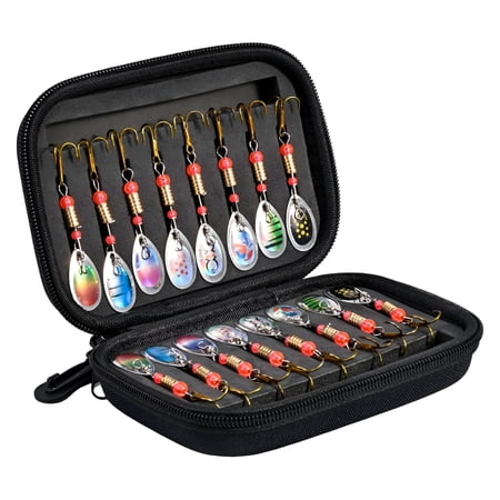 BESTSKY 16Pcs Sequin Trout Spinner Lures Metal Bass Fishing Crankbaits with Storage Bag Freshwater Saltwater Tackle Kit