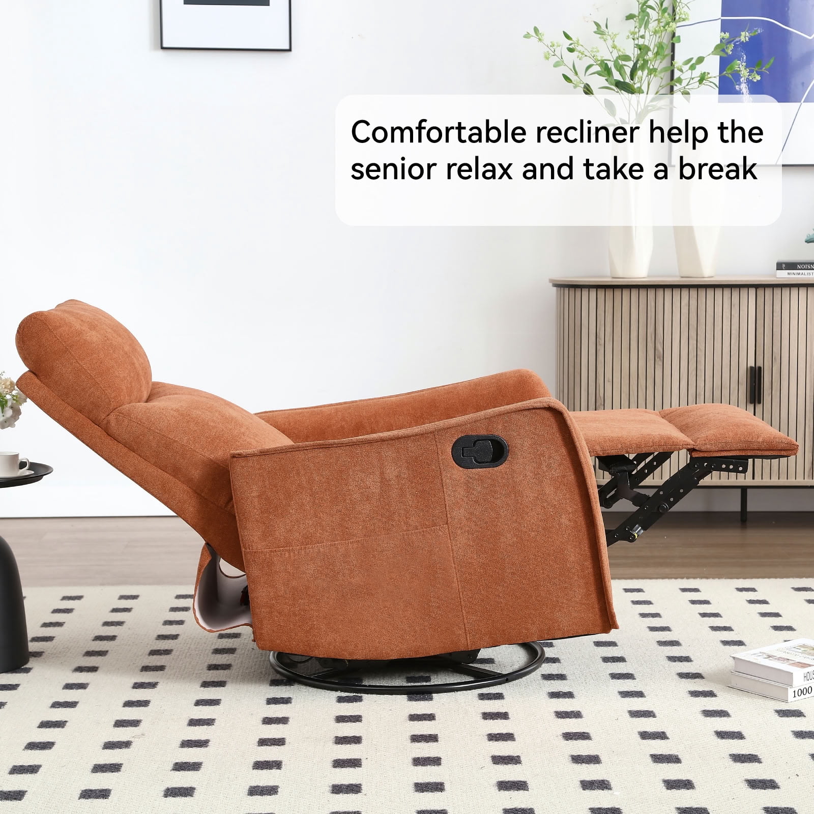 MAYEERTY 360 Degree Swivel Rocker Recliner Chair, Manual Recline Glider Chair with 8 Vibration Massage Nodes & Lumbar Heating, for Living Room Nursery