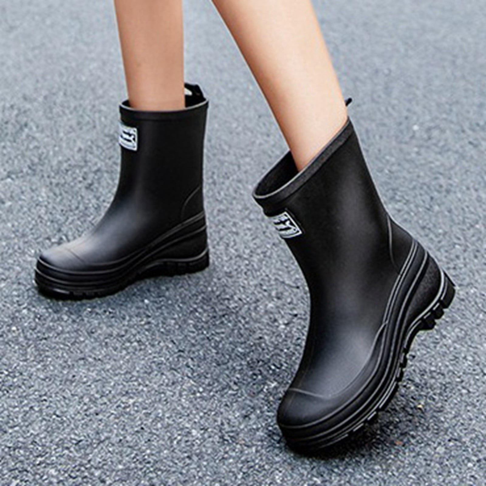 Rain Boots for Women Waterproof Mid Calf Rain Boots Wide Calf Garden Shoes Womens Rain Boots (Black 7)