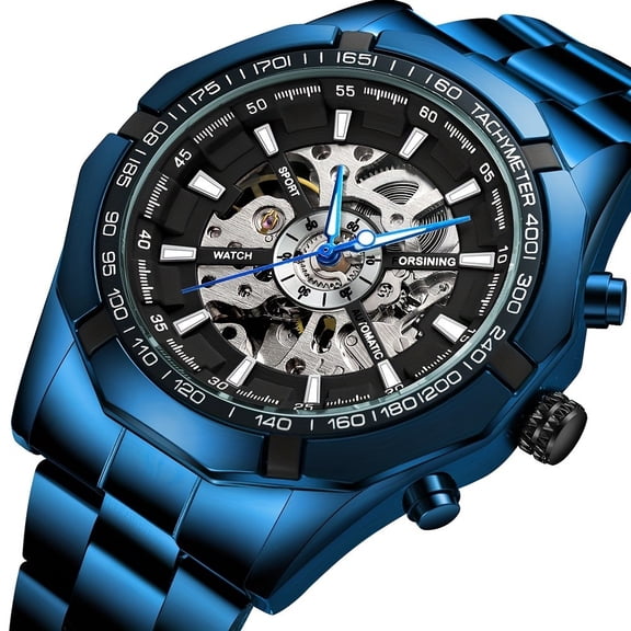 Men's Casual Luxury Mechanical Watch Stainless Steel Blue Luminous Waterproof Sports Fully Automatic Mechanical Watch