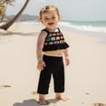 thumbnail image 3 of BemeyourBBs Vintage Toddler Baby Girls Summer 2 Piece Outfits Crocheted Flowers Fruit Ruffled Camisole Spaghetti Strap Tank Cami Top and Elastic Wide Leg Pants Set, 3 of 9