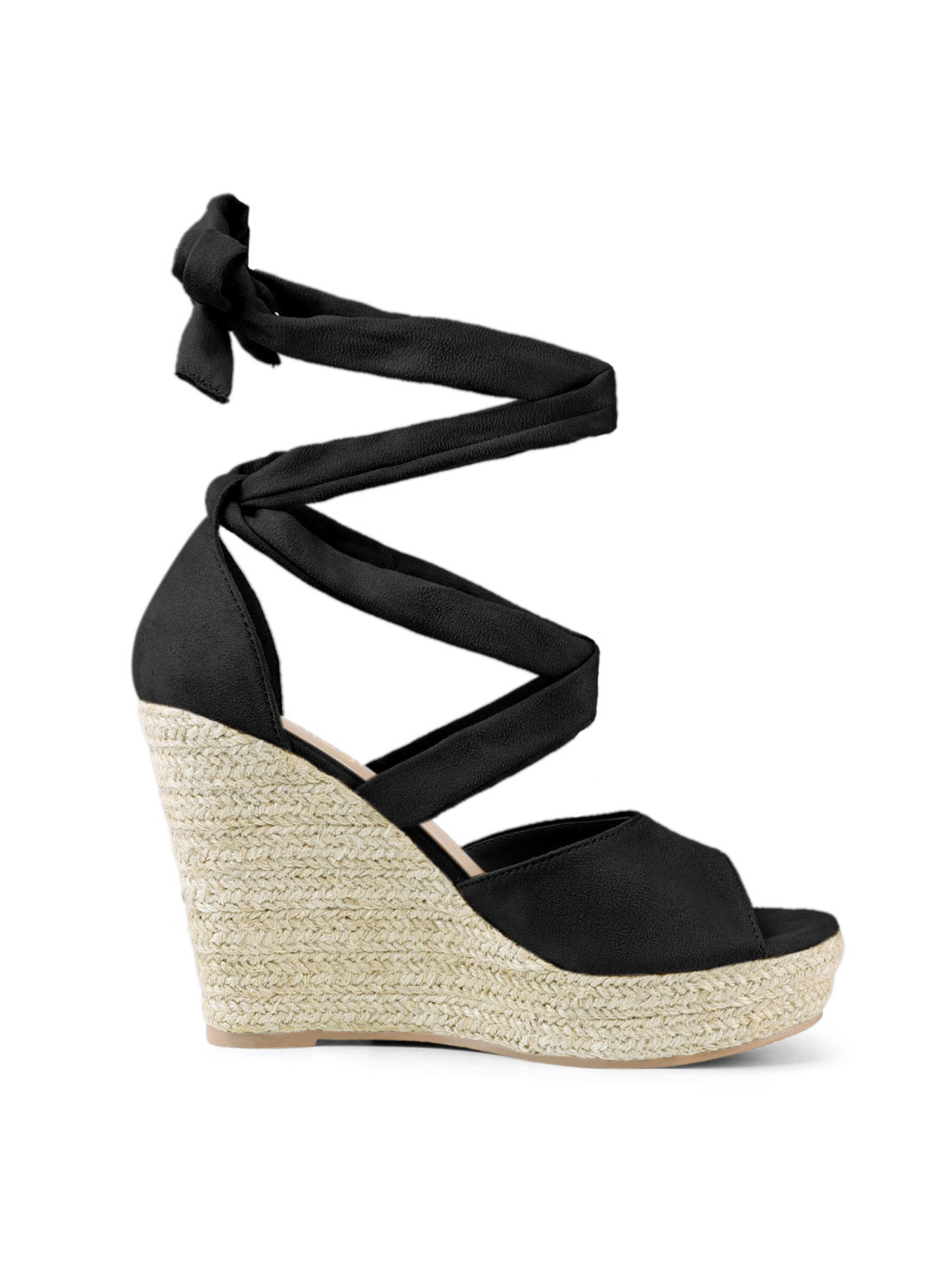 DARING DIVA Women's Lace Up Espadrilles Platform Wedges Sandals Black 8.5