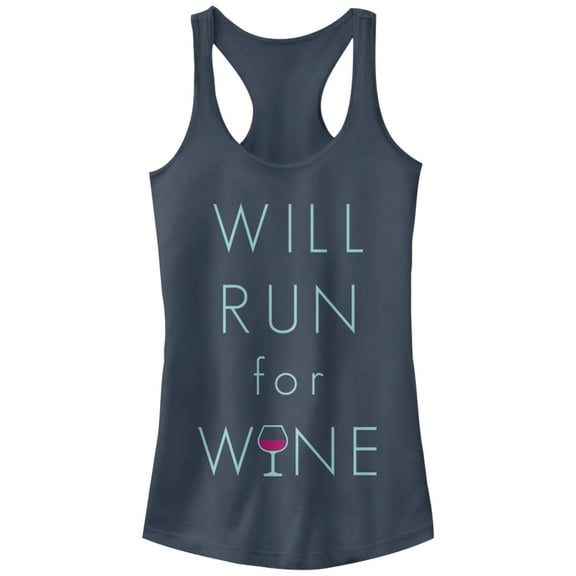 Junior's CHIN UP Will Run For Wine Glass Racerback Tank Top Indigo Medium