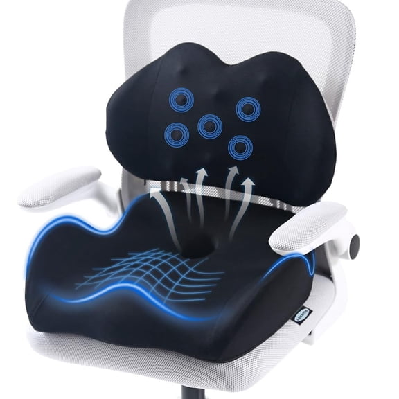 X Large Seat Cushion & Lumbar Support Pillow for Sciatica & tailbone pain relief cushion,Non-Slip Seat and Back Support for Office Chairs Cushion, Long Sitting, Desk Chair & Car Seat Comfort