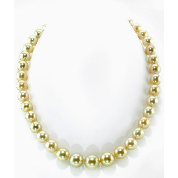 14K Gold 9-12mm Golden South Sea Cultured Pearl Necklace - AAA Quality, 18" Princess Length