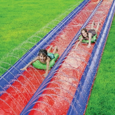 Stargo Double Lawn Water Slide Spraying Slip and Slide, Giant Backyard 25 feet Slide with 2 Inflatable Sliding Body Boards and Built in Sprinkler, Outdoor Wet Summer Fun or Snow Sledge