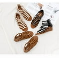 thumbnail image 6 of Women's Vintage Wedge Roman Sandals - Open-Toe Cut-out Ankle Strap Sandals with Back Zipper, 6 of 22