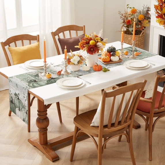 Table Runner 90 Inches Long, Sage Green Pumpkin Fall Decorative Table Runner for Party Wedding Home Decor, Vintage Autumn Botanical Thanksgiving Dresser Scarves for Bedroom Kitchen Decor 13x90 Inch