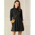 thumbnail image 2 of Vestido camisero informal Allegra K con pliegues manga 3/4 botones Negro S, 2 of 6