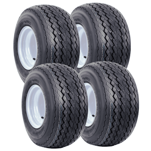 Hi-Run 4 Set SU15 18X8.50-8 4PR Golf Cart Tires Wheel Assembly & 8X7 4 Lugs on 4" PCD White Rim Fits 18X8.5X8, 18X8.5-8