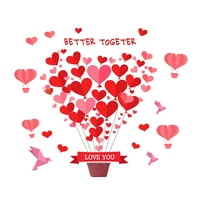 Love Heart Hot Air Balloon Wall Stickers Romantic Decals Vinyl Peel and Stick for Wedding Anniversary Birthday Valentine's Day Living Room Bedroom Wall Art Decor