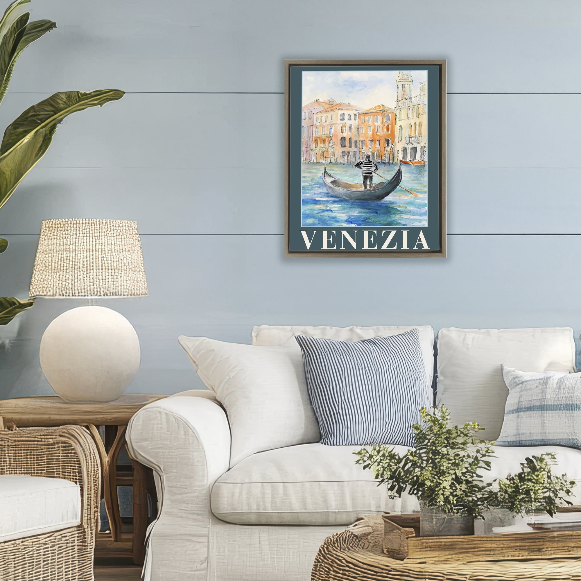 Stupell Industries Venezia Gondola View Brown Framed Floater Canvas Wall Art, design by Lanie Loreth