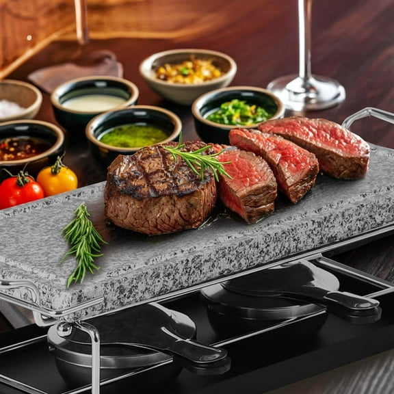 Hot Stone Steak Cooking Set – Long Heat Retention - Sizzling Steak Plate with Tray & Rack for Family Dinner, Indoor/Outdoor BBQ Grilling Gift