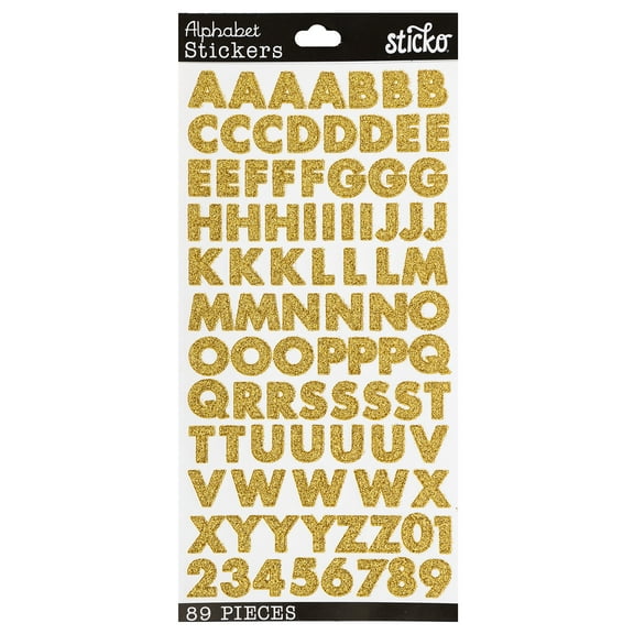 Sticko Small Gold Glitter Futura Alphabet Vinyl Stickers 89 Pieces