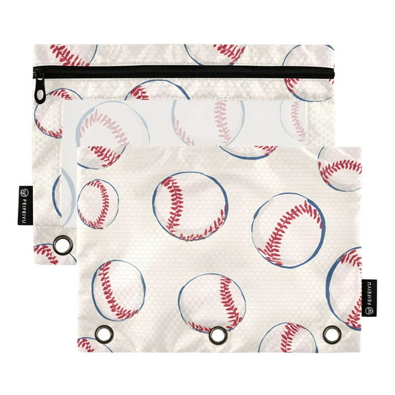 ALAZA 2 Pack Pencil Pouch Baseballs Pencil Case for 3 Ring Binder Clear Window Pencil Bag Organizers