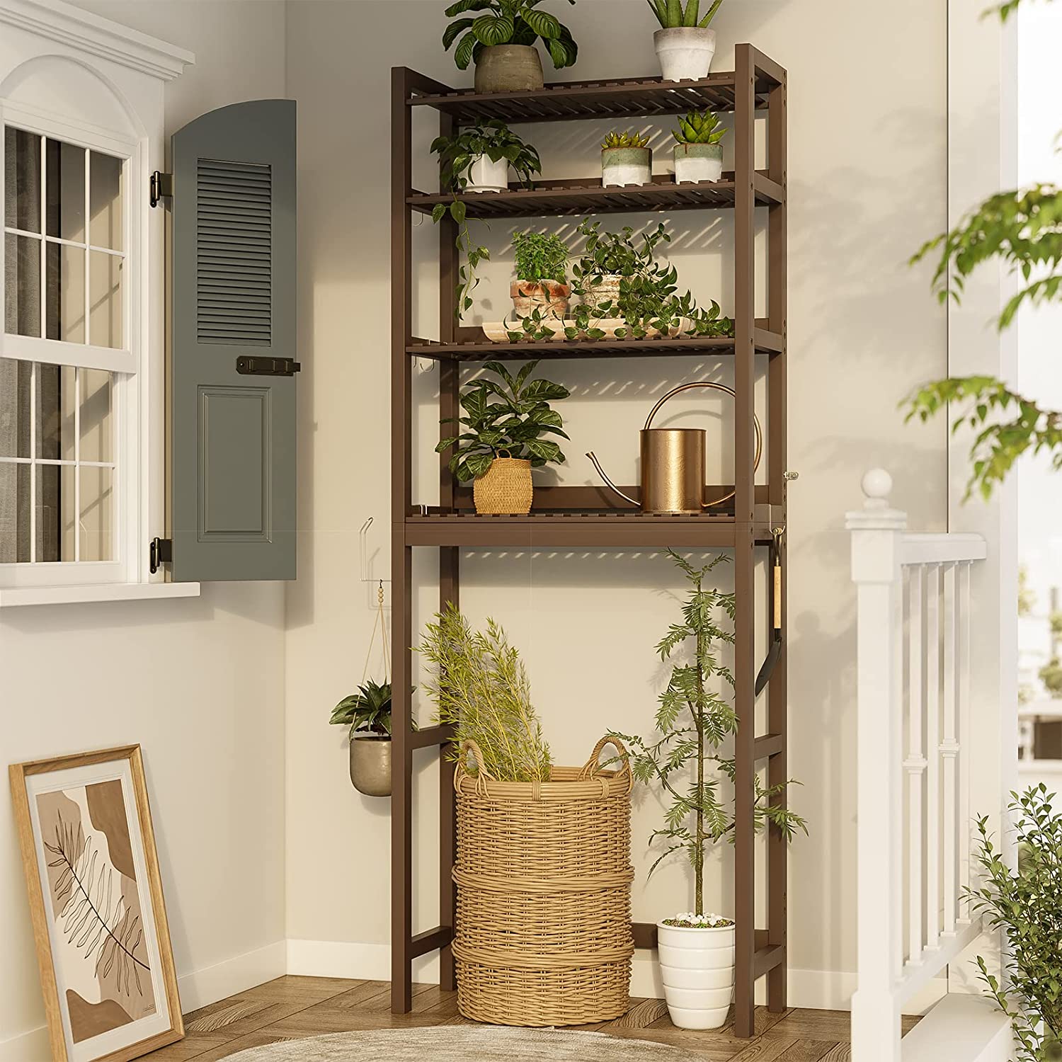 4Tier Bamboo Bathroom Space Saver Organizer Rack, Over The Toilet Storage Shelf for Bathroom