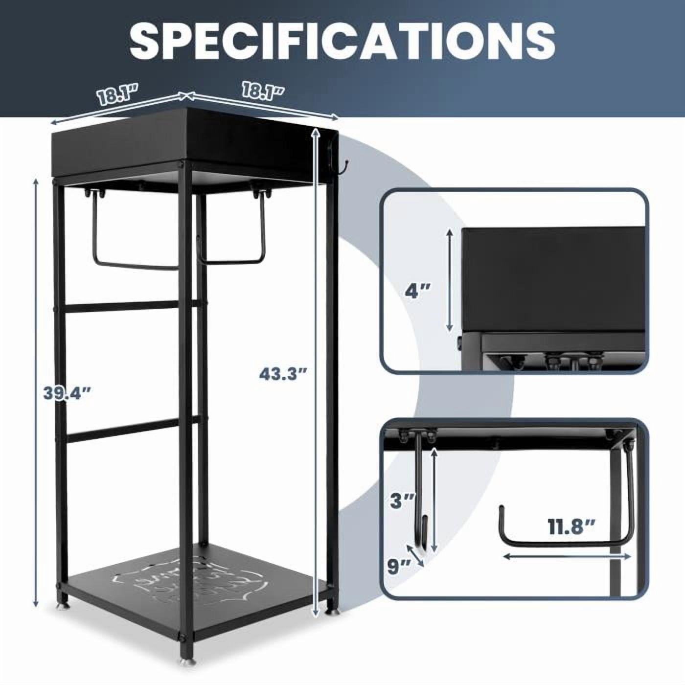 Professional Police Gear Storage Rack, Heavy-Gauge Iron Frame with 3 Hooks, Rust Resistant Matte Black Layer, for Police Station, Sentinel, Garages