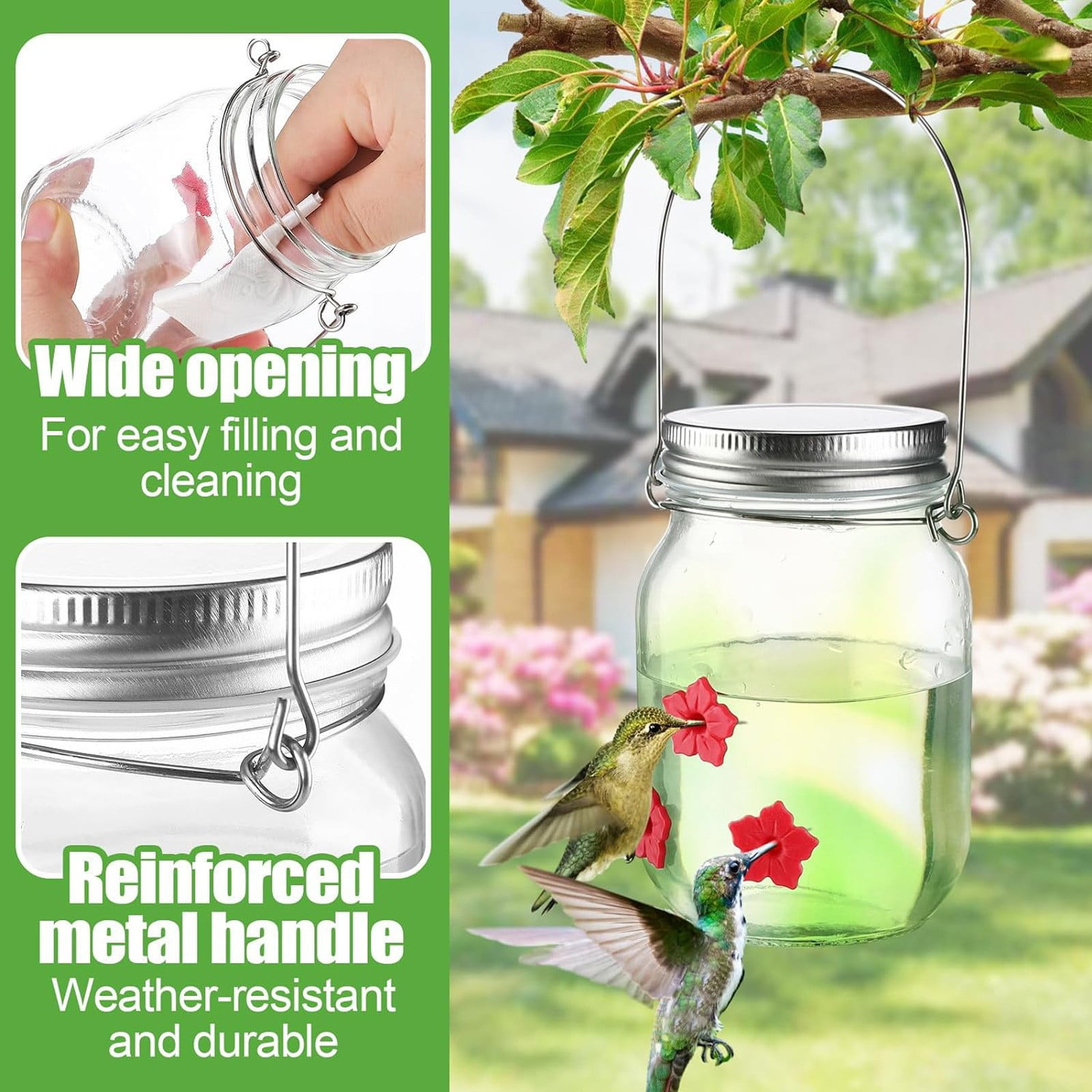 Leak-Proof Hummingbird Feeder for Outdoors, Ant & Bee Resistant with 4 Feeding Ports by PALIFEUR