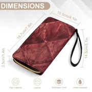 Womens Wallet Bifold Ladies Cluth Bag Wristlet Wrist Strap Long Purse Red Grid Design