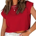 thumbnail image 2 of Timegard Womens Tops Crew Neck Cap Sleeve Cropped Top Summer Basic Tees Casual Loose Tank Top Blouse, 2 of 6