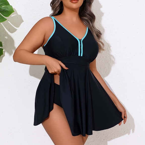 Women's Plus Size Swim Dress Swimsuit for Women Tummy Control Front Zipper Swimwear for Summer