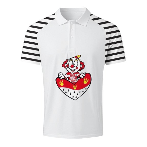 IWRICH Mardi Gras Polo Shirts for Men Plus Size Carnival T Shirts Button up Summer Short Sleeve Strip Sleeve Tees White XL
