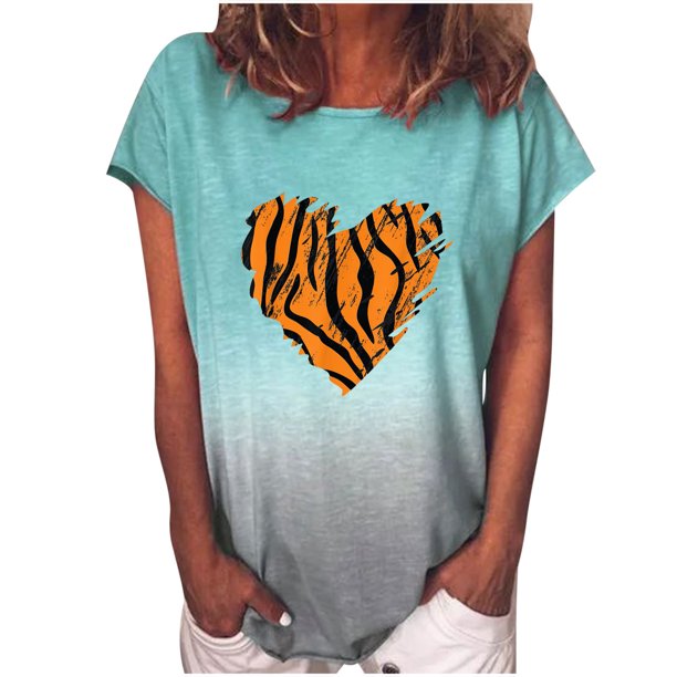 Camiseta de manga corta con estampado de cuello redondo para mujer, blusa suelta informal, Tops Fridja gope4808