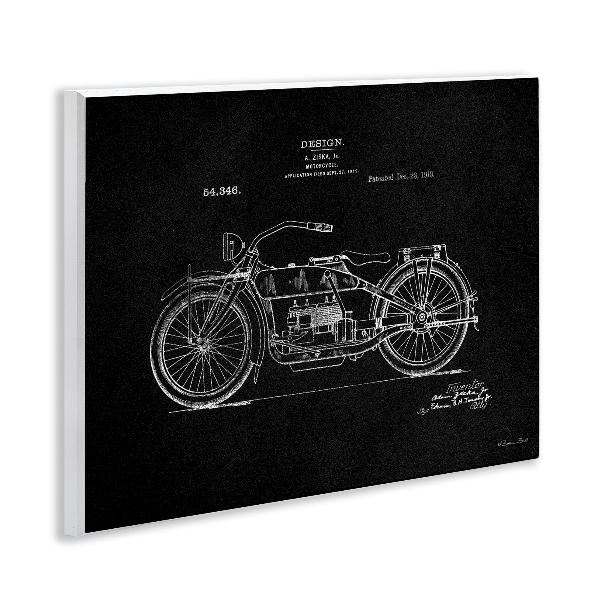 Stupell Industries Black Motorcycle Blueprint Transportation Painting Unframed Art Print Wall Art, 14 x 11