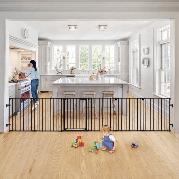 Pet Gate, Dog Playpen 6Panels 149" Pet Gate Extra Wide 30" Tall House Doorways Fireplace, Black