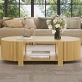 thumbnail image 2 of WGYPRIME 47" Oval Fluted Coffee Table, Modern Center Table with 4 Open Storage Doors, Solid Wood Tea Table for Living Room, Dining Room, 2 of 18