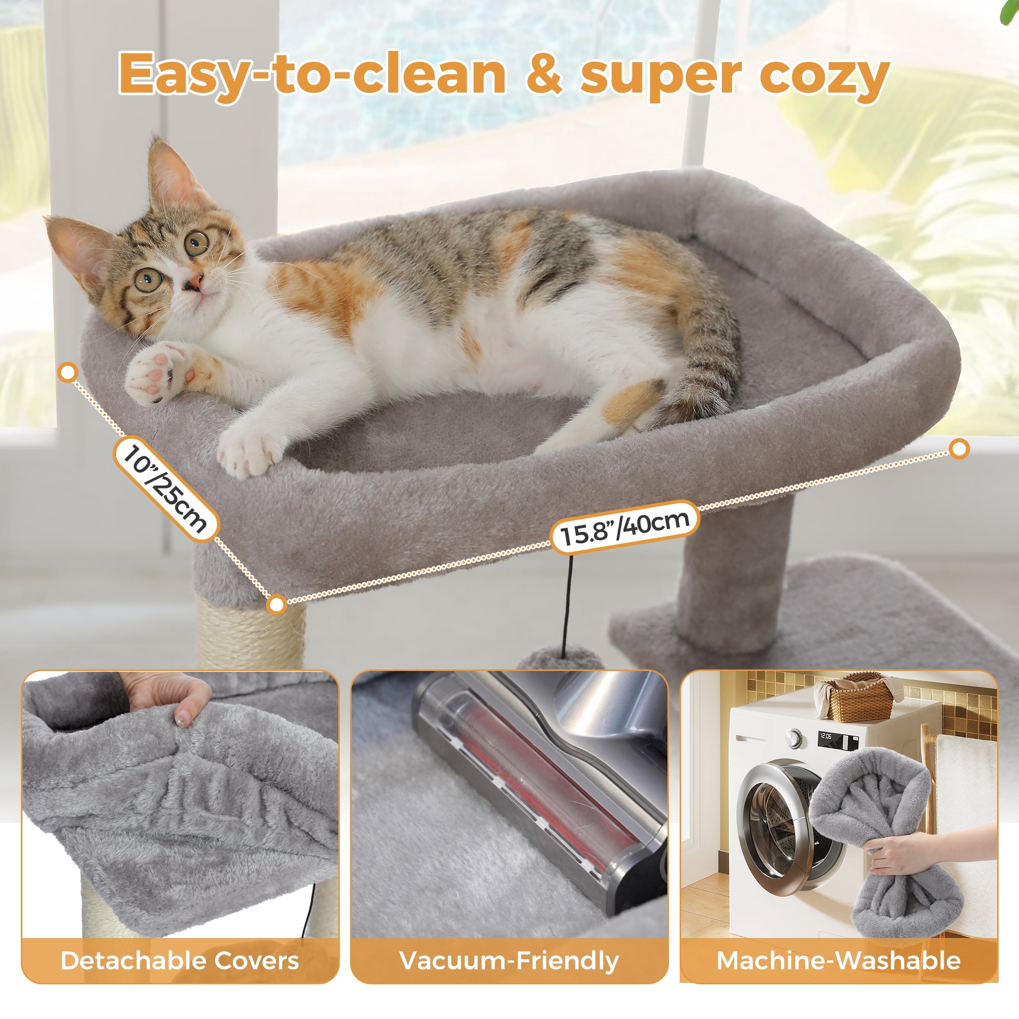 PAWZ Road 36" Cat Tree for Indoor Cats with Cat Condo Scratch Posts Cozy Hammock and Scratch Ladder, Gray