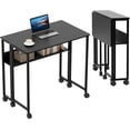 thumbnail image 2 of EastVita 28 Inch Folding Desk with Storage Shelf,Iron Frame,on Wheels,Easy Assembly,Foldable Computer Table for Home Office,Black, 2 of 9