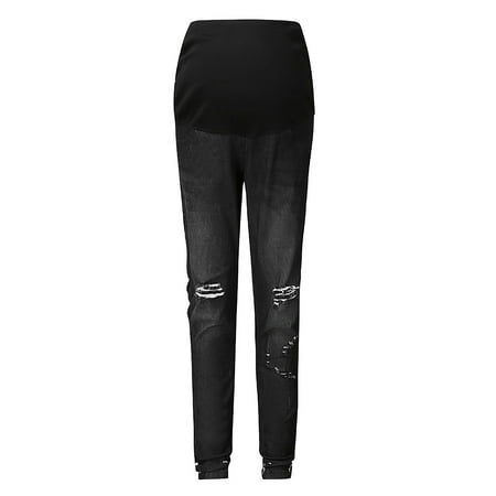 

Mackneog Maternity Jeans Women Solid Color Hole High Jeans Flares Ankle Fashion Pants Trouser cotton