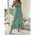 thumbnail image 2 of Women'S Summer Maxi Dress Elegant V Neck Ruffle Flowing Sleeves Waist Pleated Flowing Wedding Guest Dress Light Green XL, 2 of 5