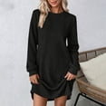 thumbnail image 4 of Vynhevius Womens Solid Textured Dress Crew Neck Long Sleeve Casual Loose Mini, 4 of 8