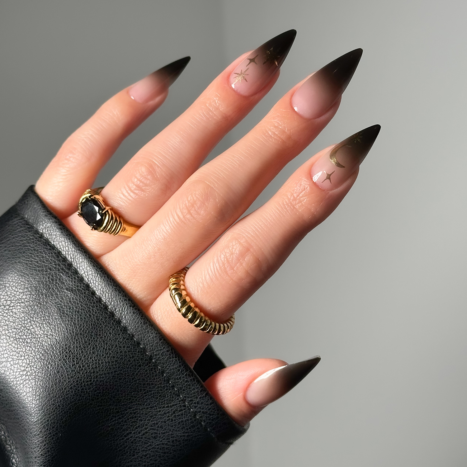 Salon Perfect Halloween Fall Artificial Fake Press On Nails, 390 Black Moon Ombre, Long Stiletto, File, Glue and Prep Pad Included, 30 Nails