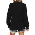 thumbnail image 3 of Endives Womens Long Sleeve Shirts Solid Color V Neck T Shirt Hollow Out Casual Pleated Sleeve Lace Sleeve Top Fall Black, 3 of 5