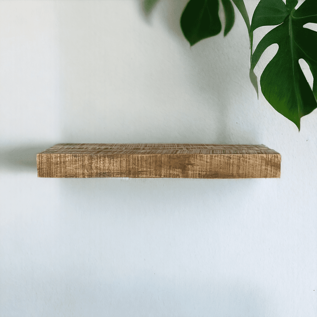 Posh Pollen - Hollow Floating Shelf, Hidden Bracket, Mango Wood, Heavy Duty, Wall Mounted Shelf, 48Wx12D, Light Wash