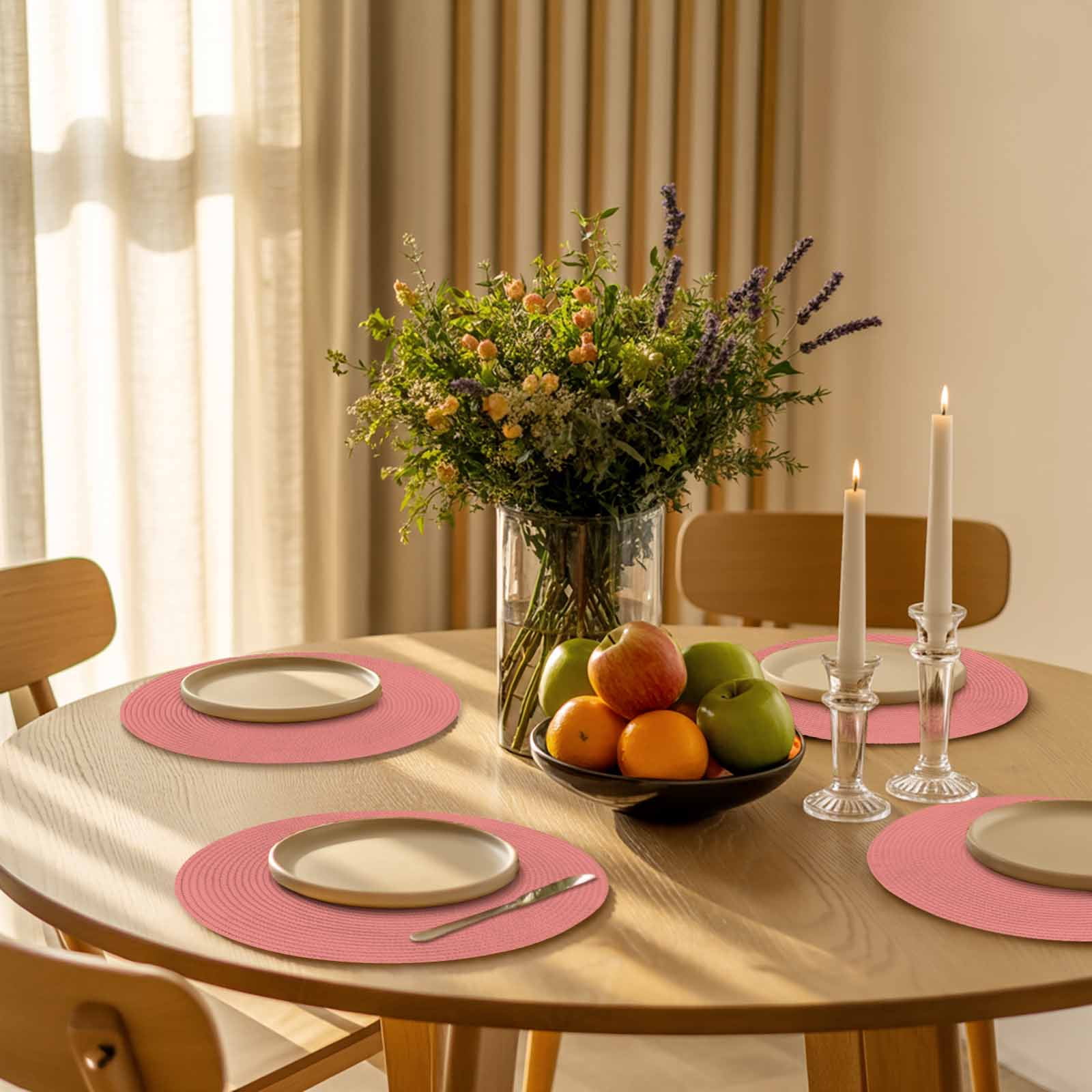 Round Placemats Coral Red 15 inch Set of 6 Table Mats for Dining Table Solid Color Heat Resistant Non-Slip Kitchen & Home Decorative Place Mat Set